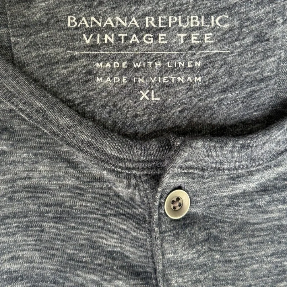 Banana Republic Vintage Tee Mens XL Gray Linen Blend Long Sleeve Henley Shirt